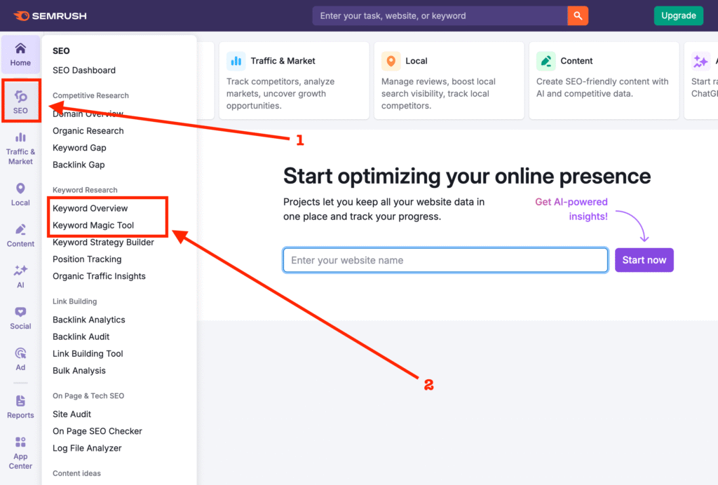 this is a semrush Keyword Magic Tool where you can do free keyword research